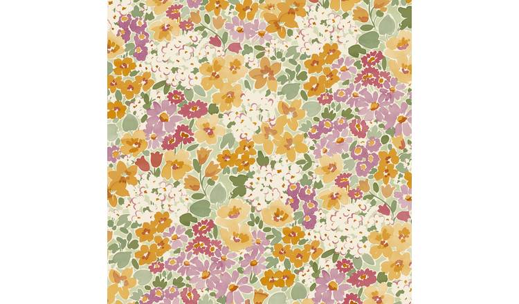 Grandeco Ditsy Flowers Floral Textured Wallpaper - Ochre Pink
