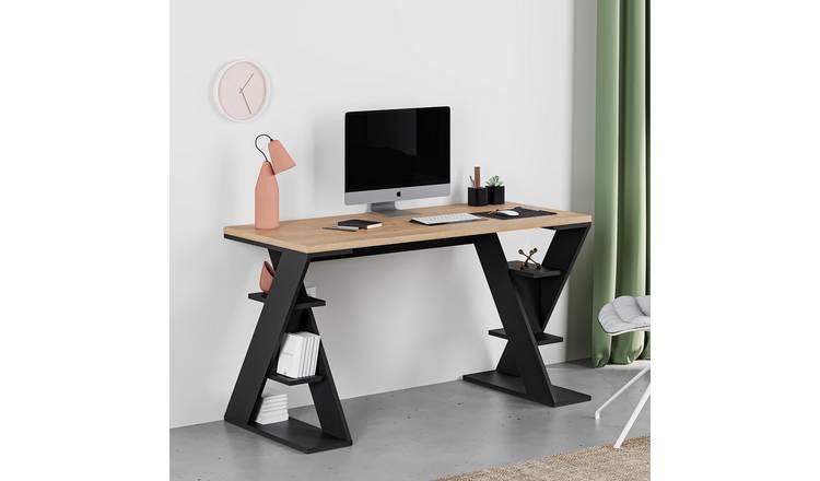 Decortie Papillon Particleboard Desk - Oak, Silky Grey Black