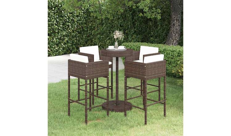 Walplus 5 Piece Poly Rattan With Cushions Garden Bar Set - Brown - 75.5 x 106 cm