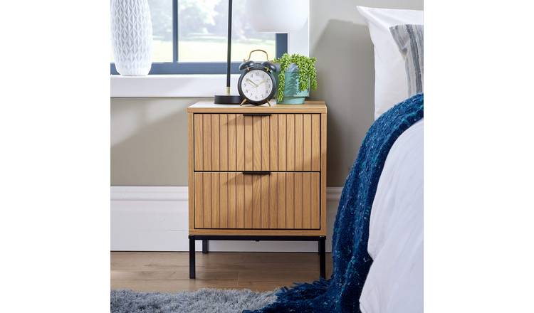 Home Source Wisbech 2 Drawer Bedside Table - Natural