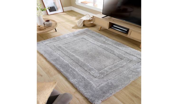 Mega Flooring Silver Modern Bordered Rug - 120 x 170cm