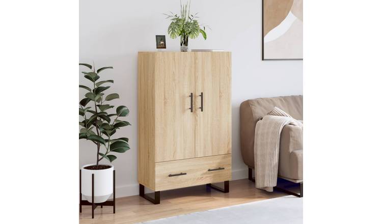 Walplus Engineered Wood Metal Feet Highboard - Light Oak - 69.5 x 31 x 115 cm