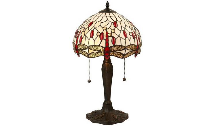 Loops Direct Stained Glass Shade Table Lamp - Dark Bronze and Cream Red