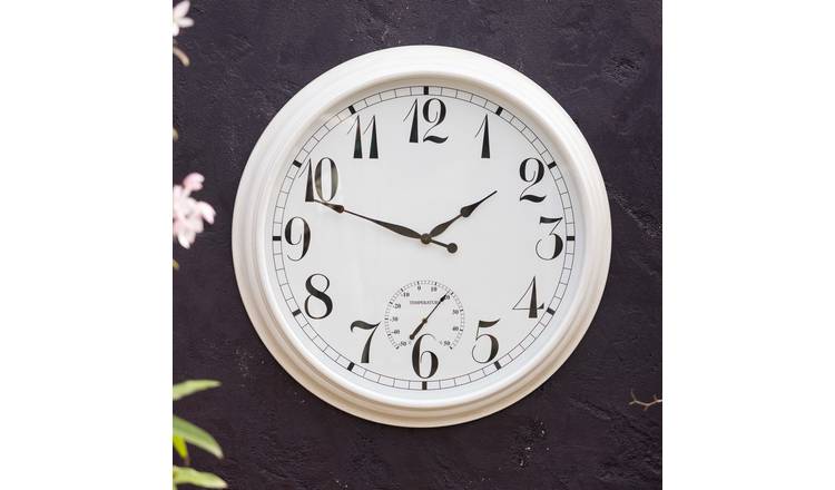 Primrose 90cm Big Time Outdoor Garden Clock with Thermometer - White