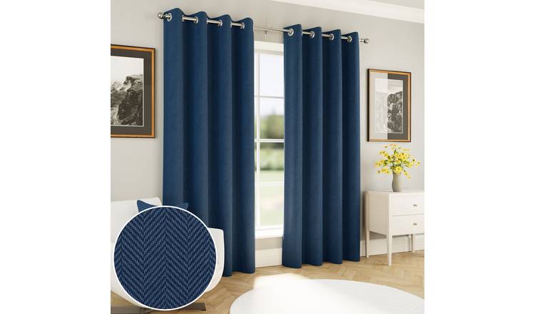 Enhanced Living Chester Eyelet Blackout Thermal Curtains - 168 x 183cm - Navy