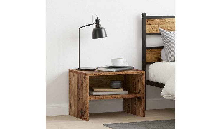 Walplus Pack of 2 Engineered Wood Bedside Cabinet - Dark Wood - 40 x 30 x 30 cm