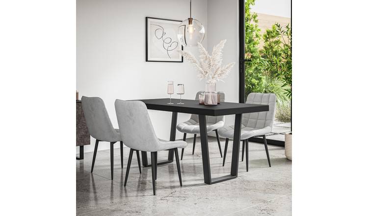 Furniture Online Aria Nova Black Top Dining Table & 6 Grey Chairs