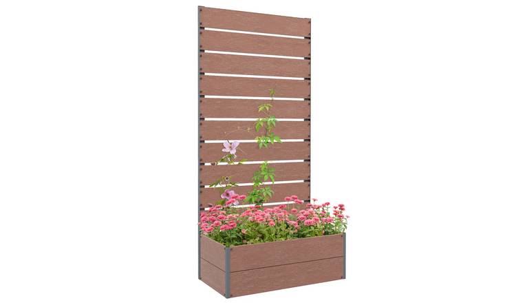 Outsunny Freestanding Garden Raised Planters with Trellis - Brown