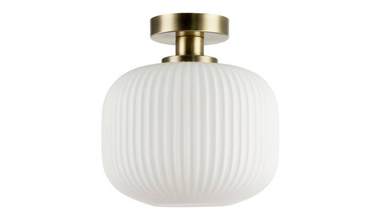 Happy Homewares Antique Brass with Opal Ribbed Bathroom Ceiling Light - 25cm