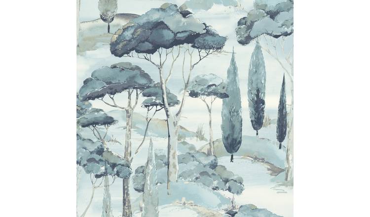 Grandeco Canopy View Contemporary Scenic Tree Toile Textured Wallpaper - Blue