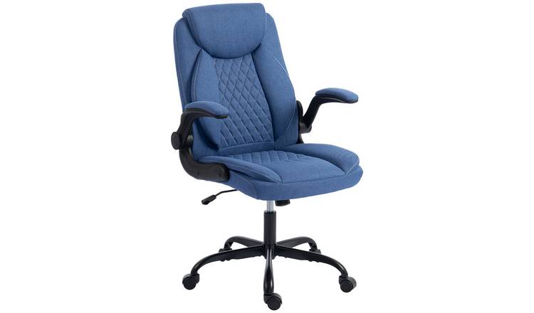 HOMCOM Linen Office Chair with Flip-Up Armrests - Blue