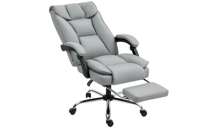 HOMCOM Faux Leather Swivel Reclining Office Chair for Home Office - Grey