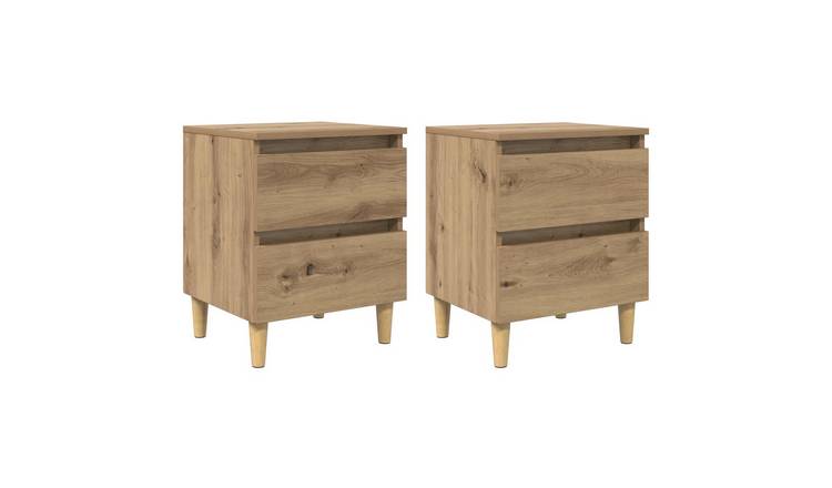 Walplus Pack of 2 Bedside Cabinet Wood Back - Oak - 40 x 35 x 50 cm