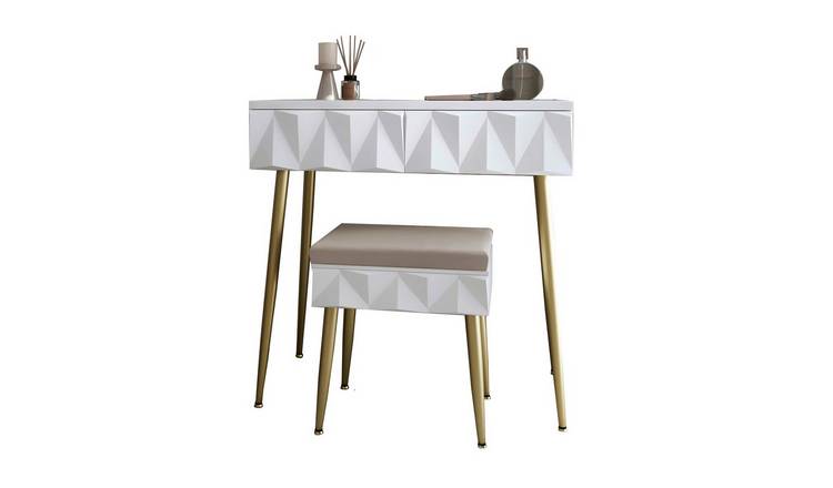 CARME Home Montana Dressing Table With Velvet Padded Stool - White