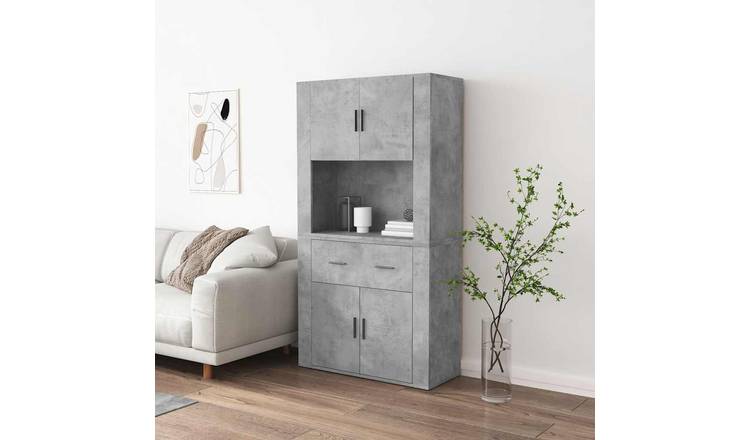 Walplus Engineered Wood Tall Sideboard - Concrete Grey - 80 x 33 x 70 cm