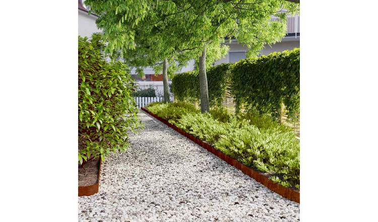 Walplus Pack of 10 Corten Steel Lawn Edgings - Rusty - 10 x 103 cm