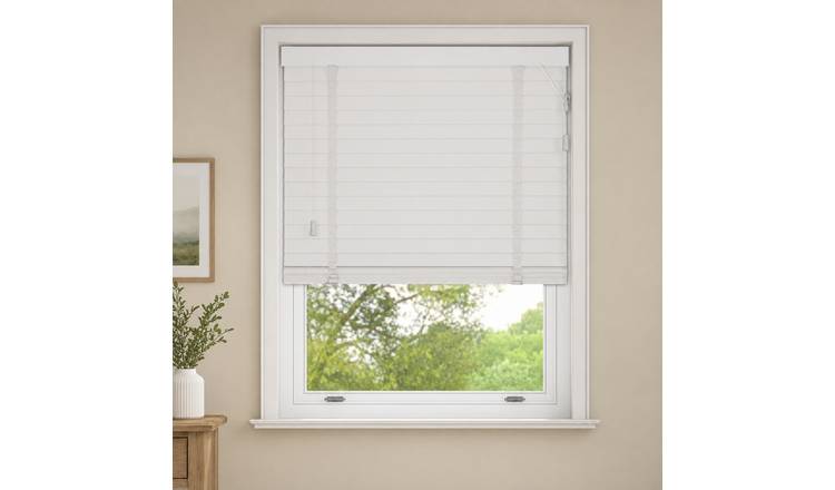 New Edge Blinds White Faux Wood Venetian Blind with Tapes - 50cm x 130cm