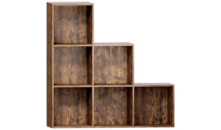 Vida Designs Durham 6 Cube Storage Stair Unit with 3 White Baskets - Dark Brown