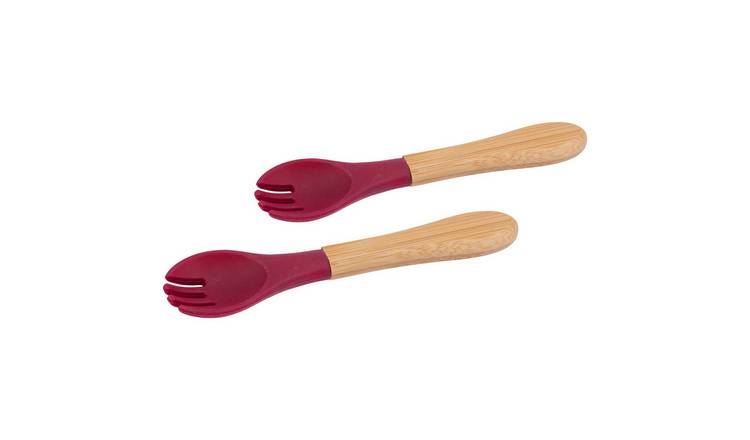 Tiny Dining Bamboo Baby Weaning Forks with Silicone Tip - Red - Pack of 2