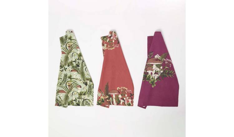 Homescapes Pack of 3 Cotton Tea Towels - Multicoloured
