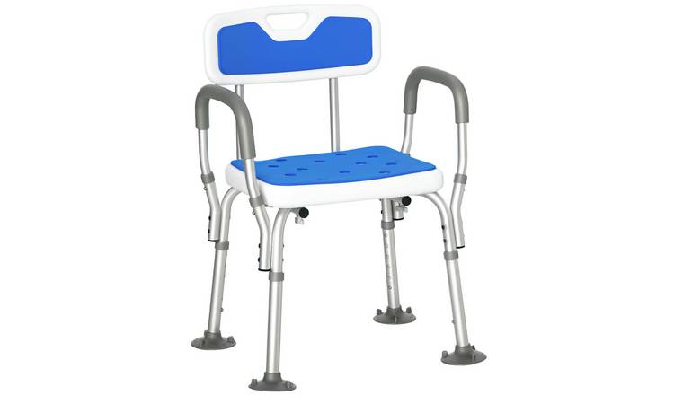 HOMCOM EVA Padded Shower Chair with Back and 4 Suction Foot Pads - Blue