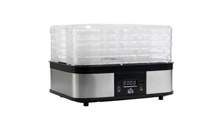 HOMCOM 5 Tier Stainless Steel Food Dehydrator With Timer- Black