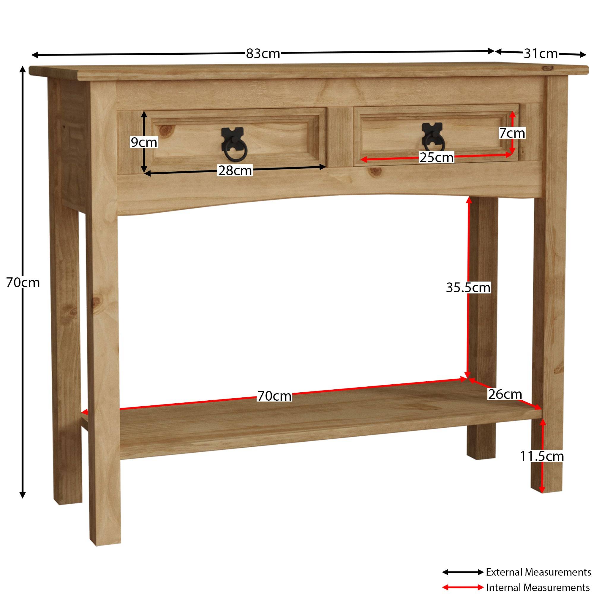Vida Designs Corona 2 Drawer Console Table - Pine - Image 7
