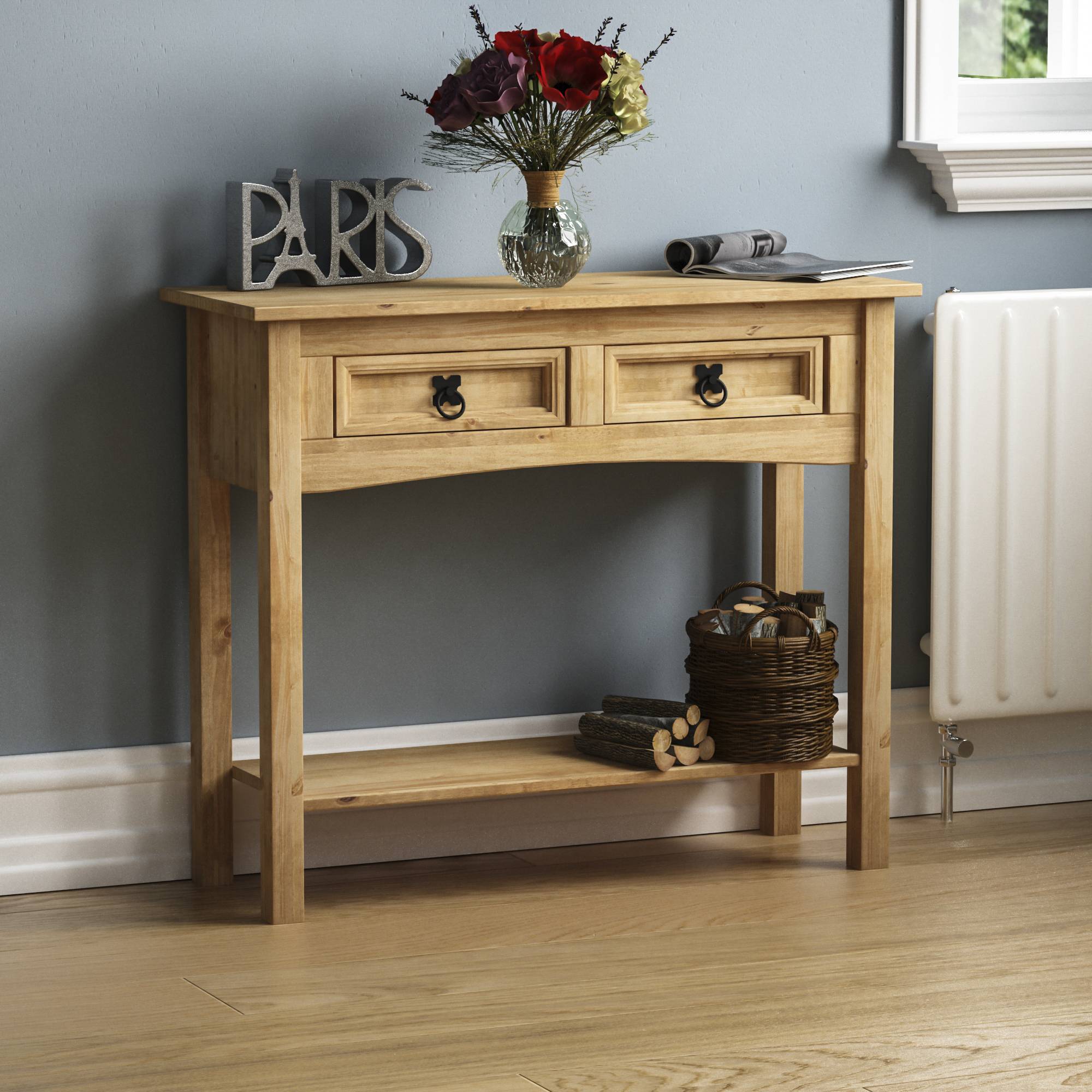 Vida Designs Corona 2 Drawer Console Table - Pine - Image 1