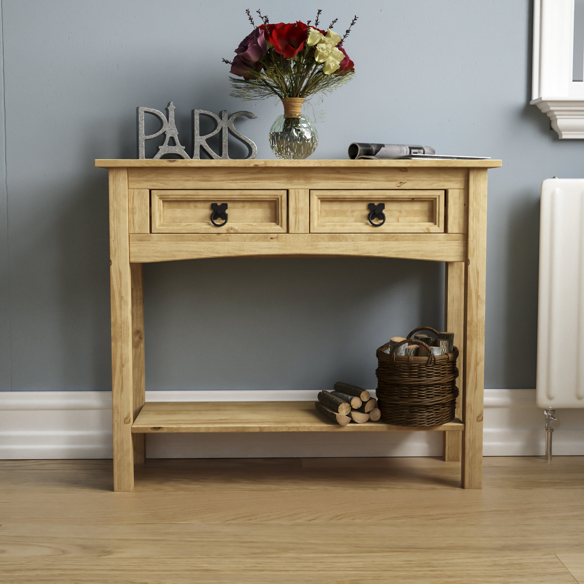 Vida Designs Corona 2 Drawer Console Table - Pine - Image 2