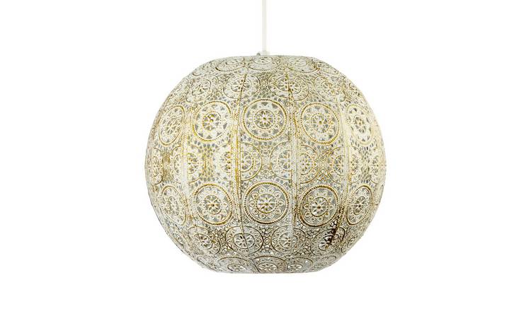 Happy Homewares Cream Spherical Vintage Moroccan Pendant Shade - 30cm