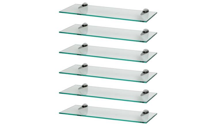 Harbour Housewares 50cm Floating Glass Bathroom Shelves Set of 6 - Silver