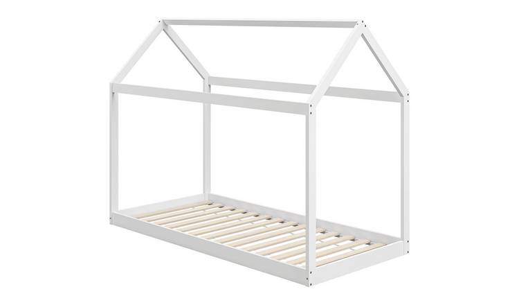 HOMCOM Wooden Single Bed Frame with House Scandinavian Style - White