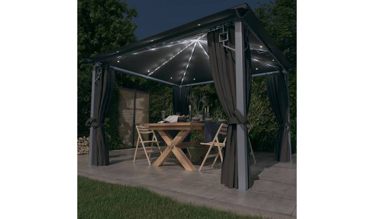 Walplus 3 x 3 m Aluminium Gazebo with Curtain and LED Lights - Anthracite