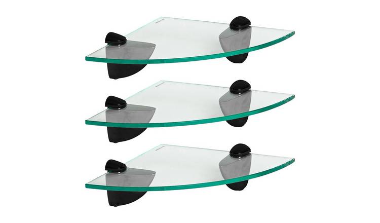 Harbour Housewares Floating Glass Bathroom Corner Shelves - 3xBlack - 20 x 20cm
