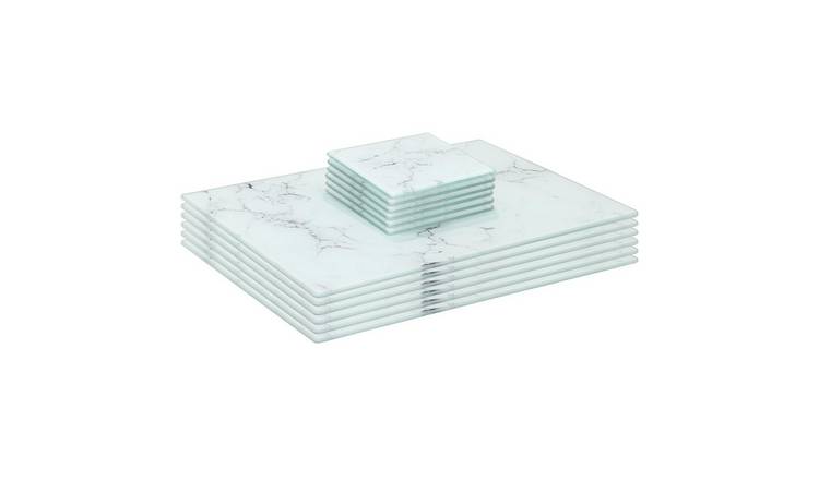 Harbour Housewares Marble Placemat & Square Coasters 30 x 20cm Set of 12 - White