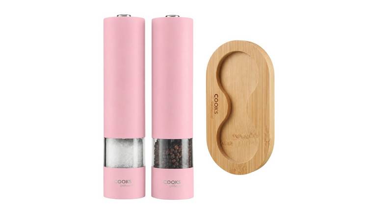 Cooks Professional Electric Salt and Pepper Mill Set with Base - Pink