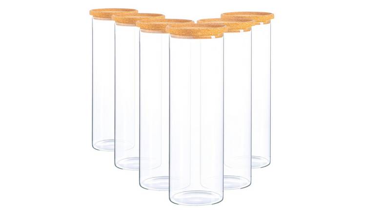 Argon Tableware Glass Storage Jars with Cork Lids - Pack of 6
