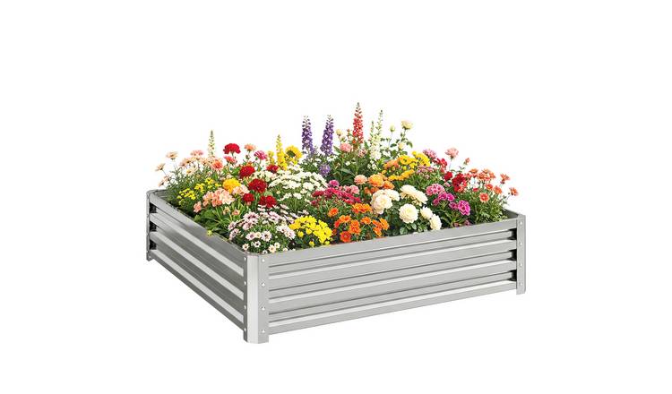 Outsunny Metal Raised Garden Bed with Open Bottom - Silver