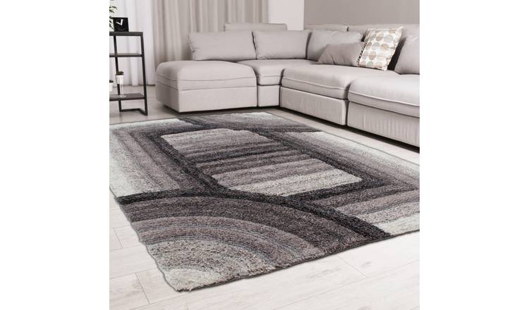 DS Living Ultra Plush Trellis Shaggy Rug - Charcoal - 230x160cm