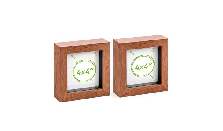 Nicola Spring Set of 2 3D Box Photo Frames - 4 x 4" and 2 x 2 Mount - Dark Wood