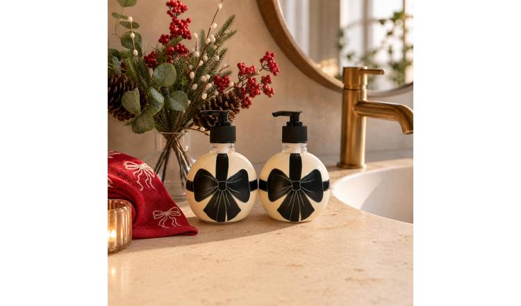OHS 2 Pack Christmas Bow Bauble Soap Dispensers - Black