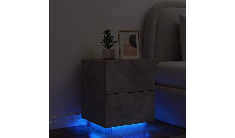 Walplus LED 2 Drawer Bedside Cabinet - Stone Grey - 45 x 40 x 55 cm