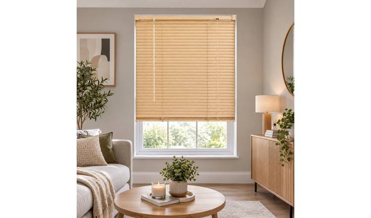 Furnished Natural Wood Effect Venetian Blind 25mm Slat - 155 x 210cm