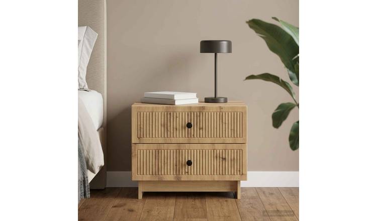 Walplus 2 Drawer Bedside Cabinet - Oak - 62 x 34.5 x 47.5 cm