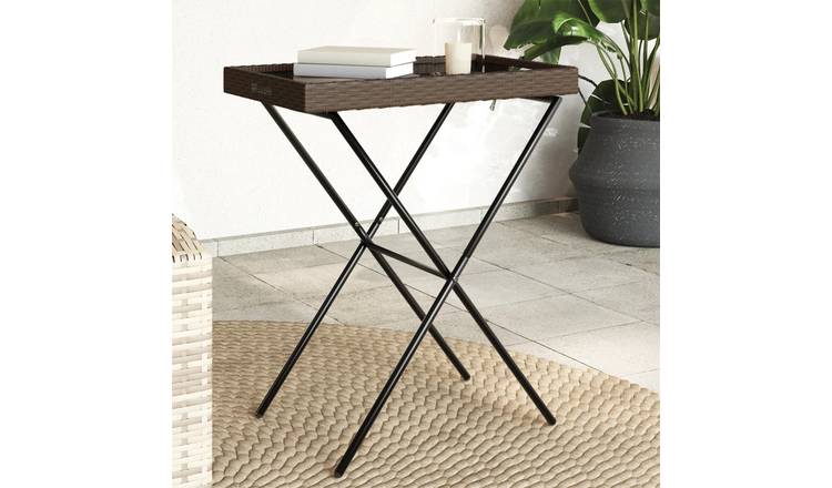 Walplus Poly Rattan Folding Tray Table - Brown - 65 x 40 x 75 cm