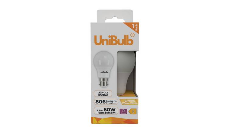 UniBulb 7.3W LED Warm White Dimmable GLS B22 Light Bulb