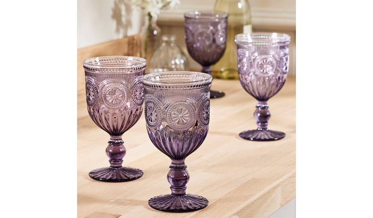 Dibor Set of 4 Parisian 290ml Glass Wine Glasses - Purple