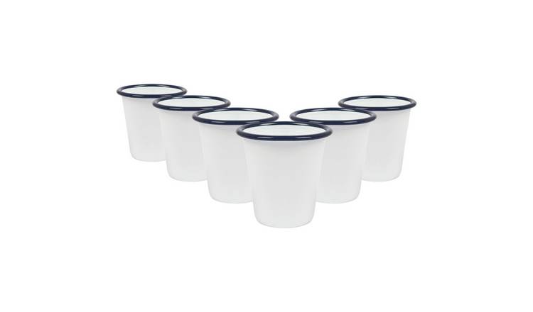 Argon Tableware White Enamel Tumblers - 300ml - Blue - Pack of 6