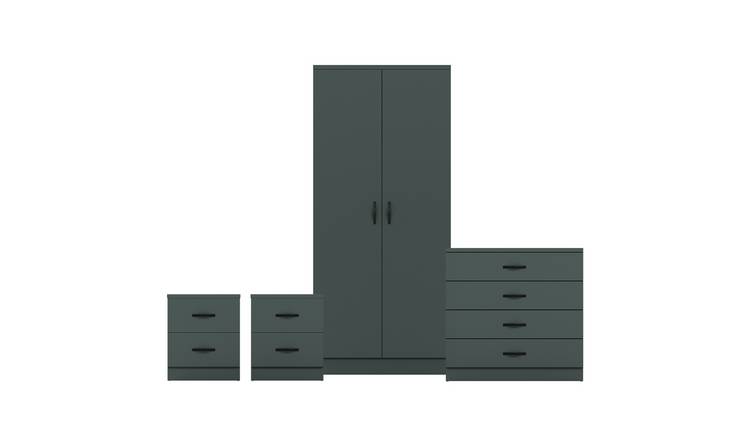 Vida Designs Riano Bedroom Set (Bedsides, 4 Drawer Chest, 2 Door Wardrobe)-Green