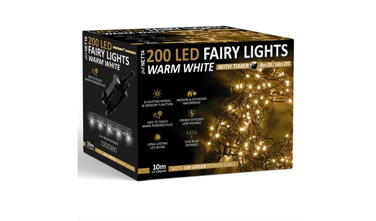 NETTA 200 LED 10m Christmas Fairy String Lights with Timer - Warm White